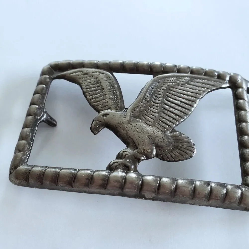 Vintage Eagle Belt Buckle Silvertone Embossed Country Western Rodeo Biker Retro